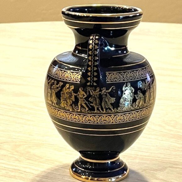 Spyropoulos dark cobalt blue 24K gold vase. - Picture 5 of 9